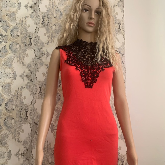 RUBY RED high neck with lace and bow tie detail on back ! - Picture 2 of 4